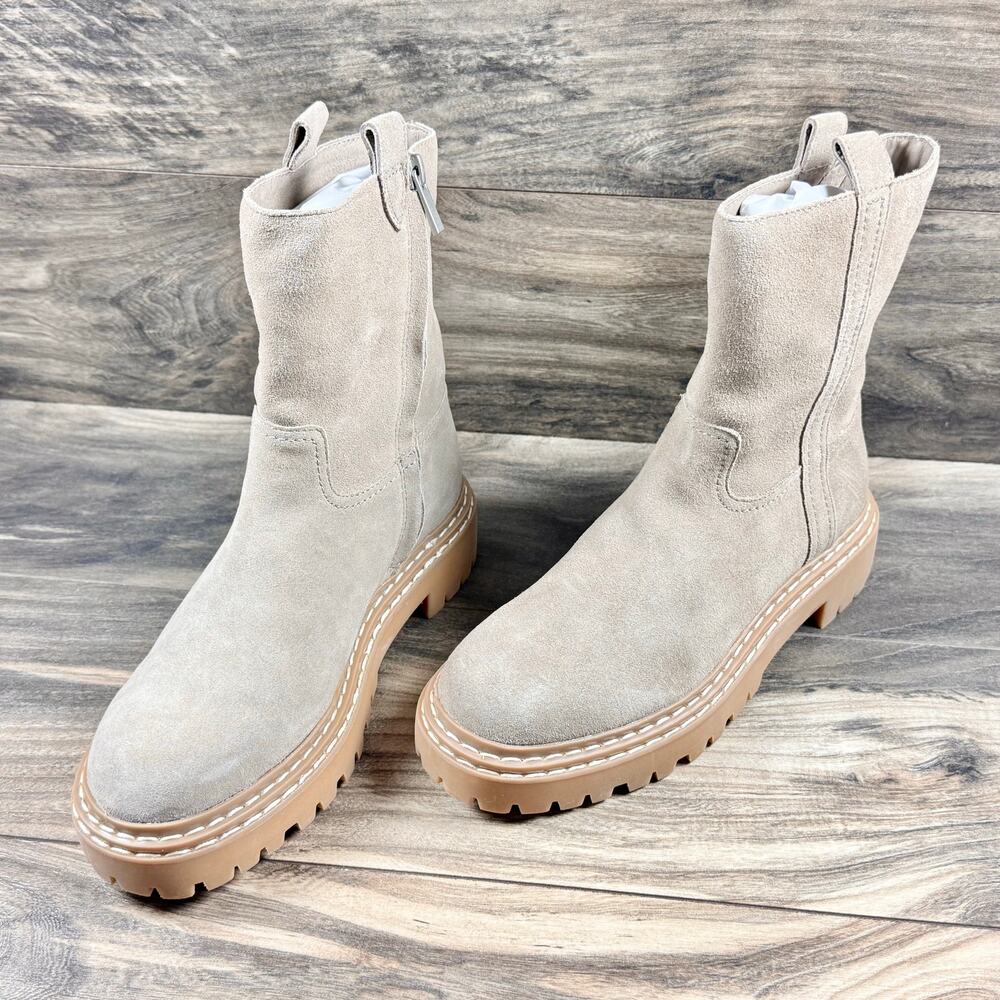 NEW Splendid Adria 7M Suede Taupe Lug Sole Mid Calf Boots Booties - Picture 5 of 11